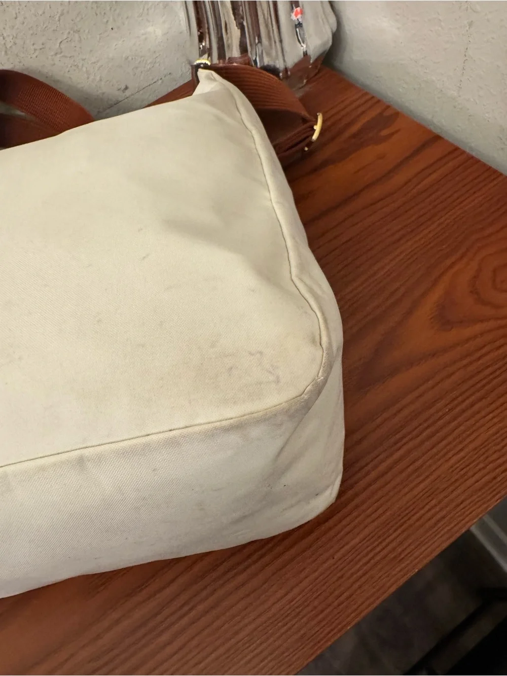 Longchamp White Shoulder Bag with Brown Strap and Trim